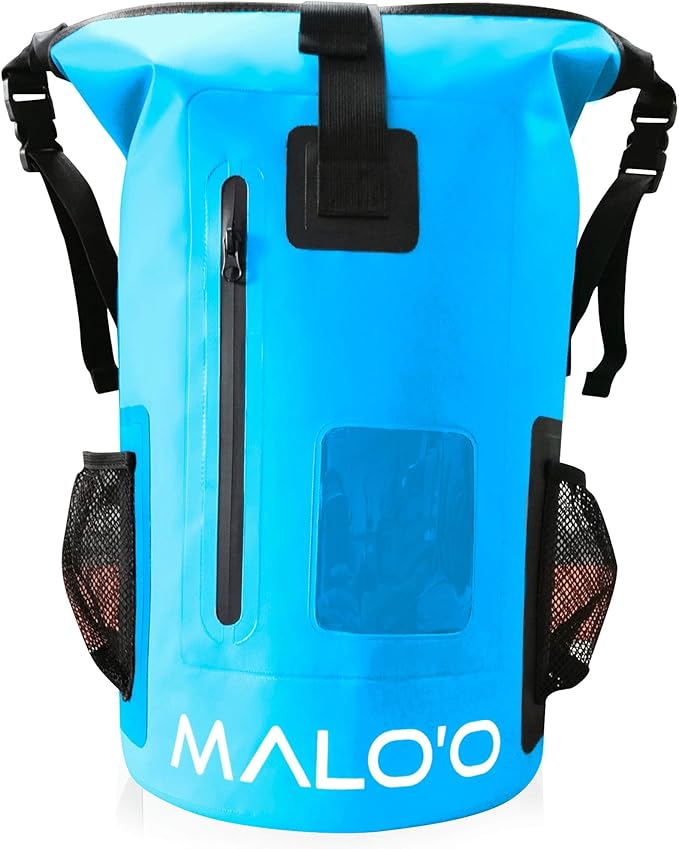 Malo?™o DryPack 30L Waterproof Backpack, Roll-Top Dry Bag Backpack with Padded Straps, Floating Design for Beach, Kayaking, Fishing, Boating, Travel, and Water Sports, Blue