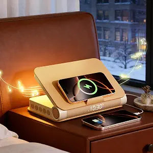 Vivilumens Speaker Bluetooth Wireless Charging 5 in 1 Speaker Loud for Adults Teens Aesthetic Book Shape Sunrise Gentle Wake Up Light for Bedroom Decor Bedside Tech Gifts