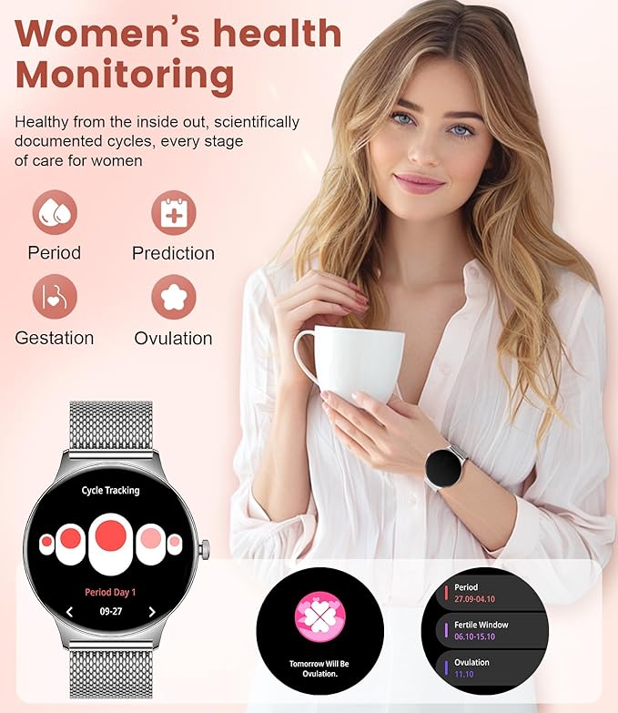 LIGE Fitness Smart Watch (Answer/Make Call), 1.43" AMOLED Waterproof Smart Watches for Women with 120+Sports Modes/Heart Rate Monitor/Sleep Tracker, Watches for Women for Android iOS