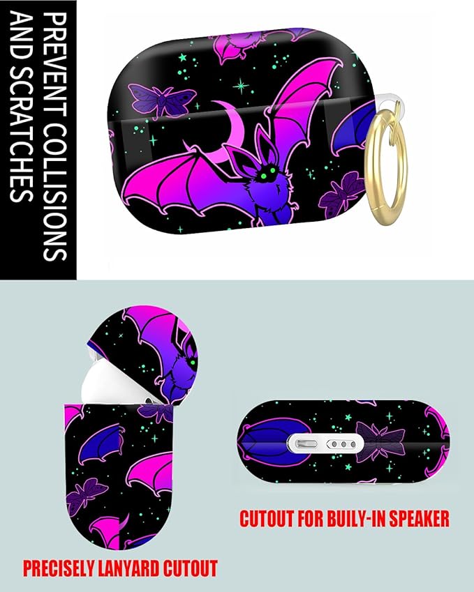 Compatible with Airpod Pro 2nd/1st Generation,Full Protection Cover for Women,Accessories Hard Case Portable & Shockproof for Airpod Pro 2nd Charging Case 2023/2022/2019(Purple Bat Gothic)
