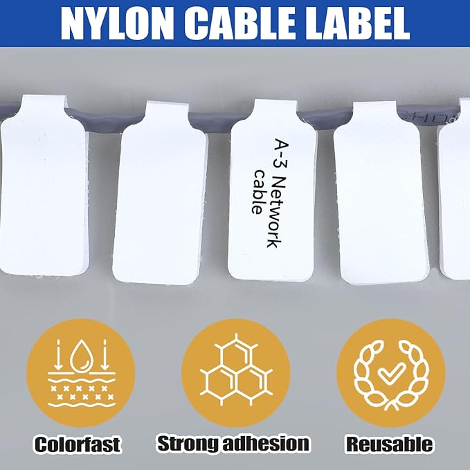 50 Pack Nylon Writable Self-Adhesive Labels - White, Waterproof, Reusable Cable Tags for Electronics, Computers & Cable Management