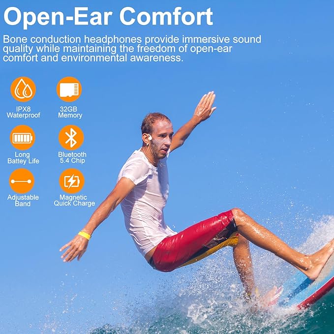 Bone Conduction Swimming Headphones, IPX8 Waterproof MP3 Player with Open-Ear Design, Bluetooth 5.4 Wireless Sports Earbuds for Swimming, Running, Cycling(Black)