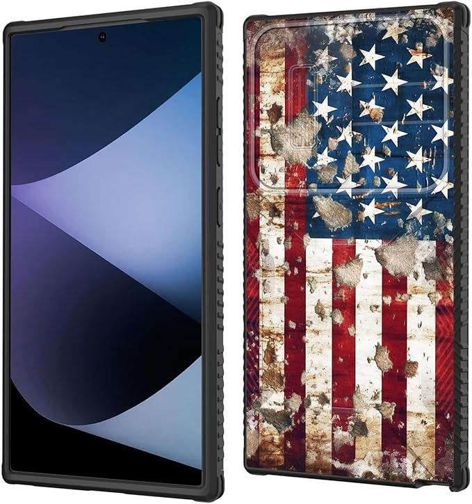 for Galaxy S25 Ultra Case Built in Slide Camera Lens Cover,Heavy Duty Shockproof Protection Dual Layer Case for Samsung Galaxy S25 Ultra 6.9" 2025,Rustic American Flag