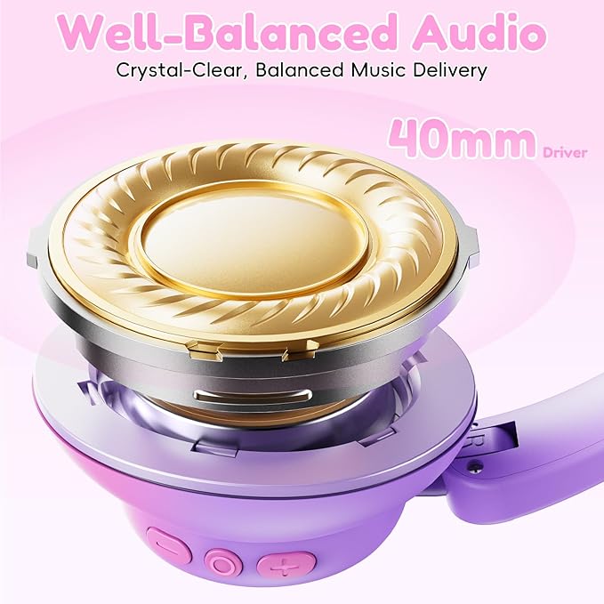 Active Kids Noise Cancelling Headphones, 60H Play Time Kids Bluetooth Headphones, Volume Limited, Bluetooth 6.0, USB C Charging, Headphones for iPad Tablet Airplane,Gradient Pink