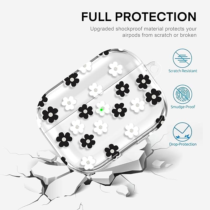 Maxjoy for AirPods Pro 3rd Generation Case, Clear Flower AirPods Pro 3 Case for Women Girly Cute Soft AirPod Pro 3 Cover with Keychain Strap for AirPod Pro 3rd Gen Cover 2025, Floral