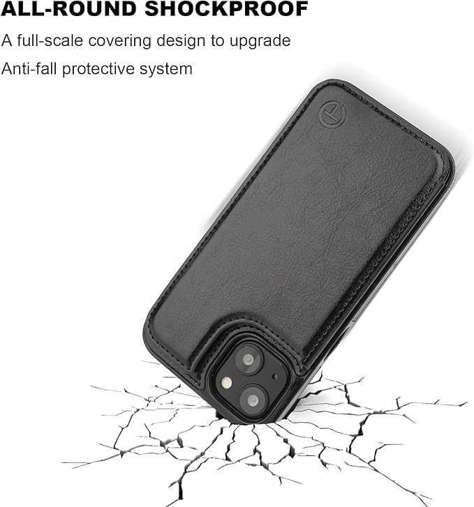 ONETOP Compatible with Magsafe for iPhone 13 Wallet Case with Card Holder, PU Leather Kickstand RFID Blocking Case, Double Magnetic Clasp and Durable Shockproof Cover 6.1 Inch (Black)
