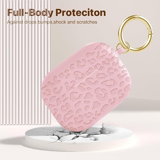 Engraved Leopard Case Compatible with AirPods Pro 2 Case Cover 2022,Soft Silicone Caeving Cover for Women Girls, Pink
