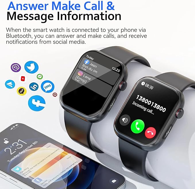 Health Smart Watches for Men Women - 1.87'' Large Display Fitness Trackers Watch with Heart Rate, Blood Pressure, Blood Oxygen, Sleep & Stress Track, 110+ Sports Modes, IP68 Waterproof Watch,Black