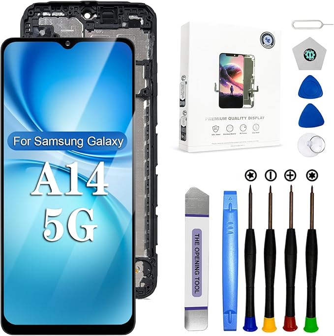 EFAITHFIX for Samsung Galaxy A14 5G Screen Replacement with Frame 6.6 Inch LCD Display Digitizer for Samsung A14 A146U S146DL A146A A146W Screen Replacement Kit Touch Screen Assembly with Repair Tools
