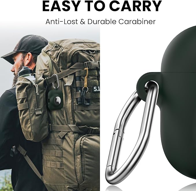 2 in 1 Silicone Case Compatible with AirPods Pro 3 and AirTag 2/1, Shockproof Protective Case Cover for AirPods Pro 3rd Generation 2025 with Cleaner Kit & Carabiner (Dark Green)