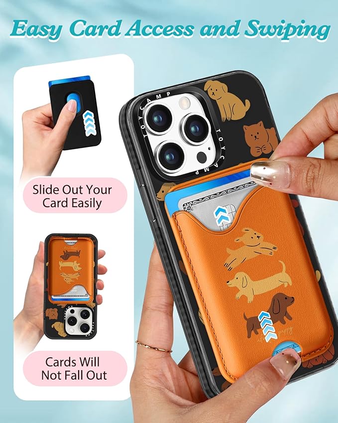 Toycamp for iPhone 15 Pro Max Case - Compatible with Magsafe Credit Card Holder Wallet Magnetic Cute Women Teen Girls Kawaii Girly Unique Small Dogs Design Phone Cover for Apple 15 Promax 6.7"