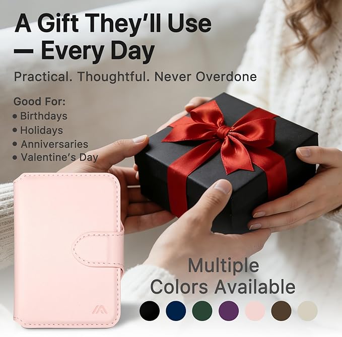 for MagSafe Wallet, Magnetic Phone Wallet RFID Blocking, Slim 5-8 Card Holder with Cash Slot & Clear ID Window, Minimalist Mag Safe Wallets for iPhone 17/16/15/14/13/12 Series, Blush Pink