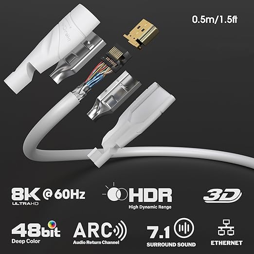 KabelDirekt – 8K / 4K HDMI Cable – 1.5ft & More HDMI Cables (0.5ft–75ft) – German-Engineered HDMI Cord – Supports 10K/8K@60Hz/4K@120Hz – HDMI Cable for HDTV, PC, PS5, Xbox, Switch, White