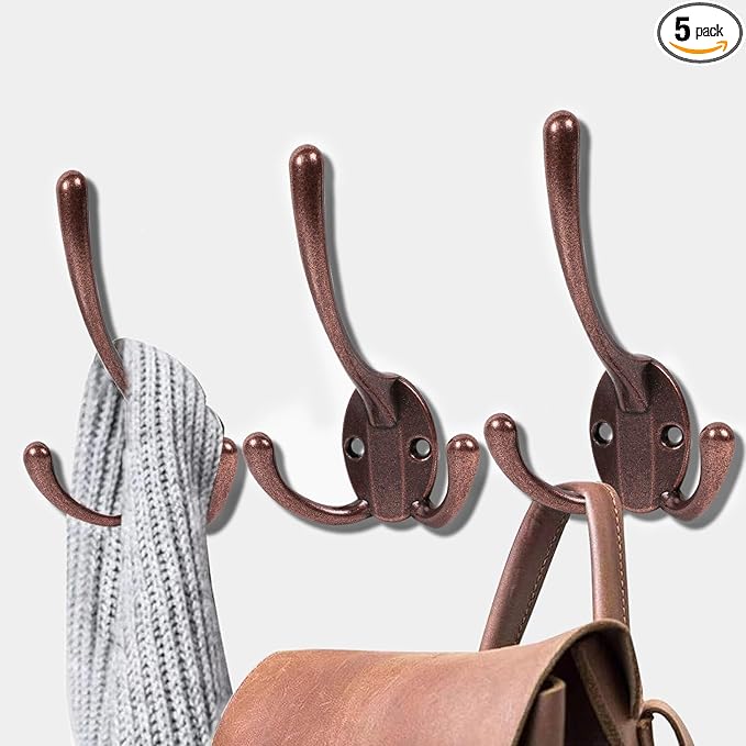 Wall Mounted Coat Hooks 5 Pack Heavy Duty Black Hardware Robe Hooks Decorative for Single Hanging Coats Towel Cubicle Classroom Kitchen Bath Backpack Hat Hook