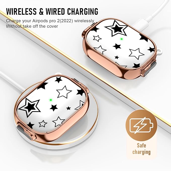 Maxjoy for Cute Airpods Pro 2 case with Safety Lock,Compatible Airpods Pro Case 2nd/1st Gen,Compatible Black Five Pointed Star AirPods Case Cover for Women Girly with Keychain-Transparent