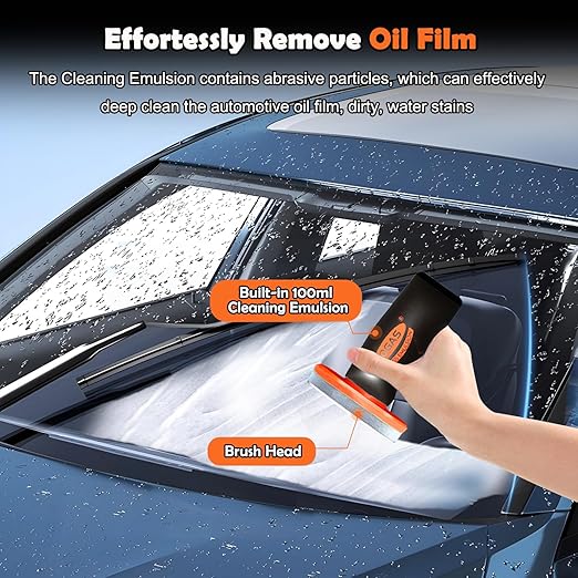 Car Windows & Glass Cleaner Oil Film Remover, Automotive Glass Cleaner for Oil Film, Water Spots & Road Grime, Streak-Free Improves Driving Visibility for Windshields Mirrors Glass