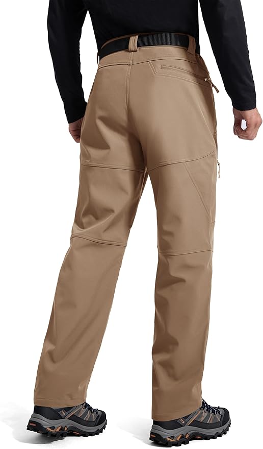 FREE SOLDIER Men's Fleece Lined Outdoor Cargo Hiking Pants Water Repellent Softshell Snow Ski Pants with Zipper Pockets