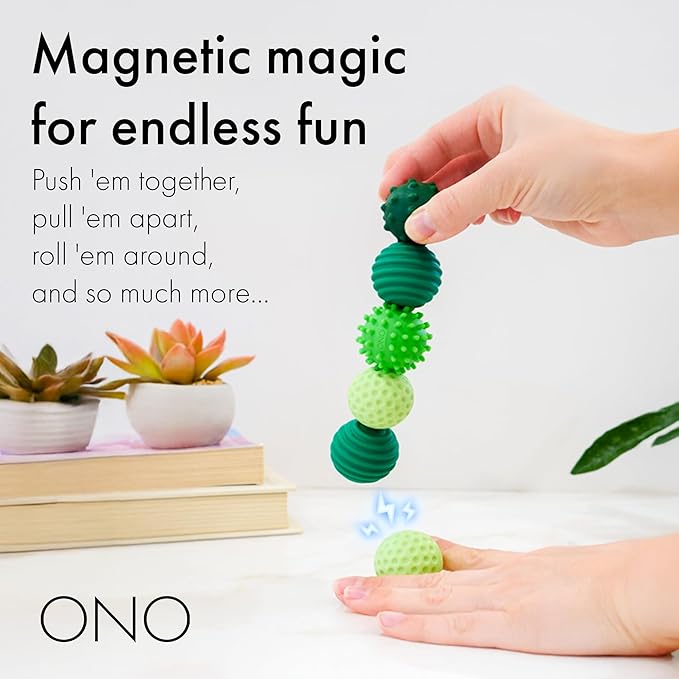 ONO Signets – Silicone Magnetic Balls with Textured Dimples, Bumps, and Waves | Fun to Play with Fidget Toy for Adults | Help Relieve Stress, Anxiety, Tension (Graphite, Set of 8)