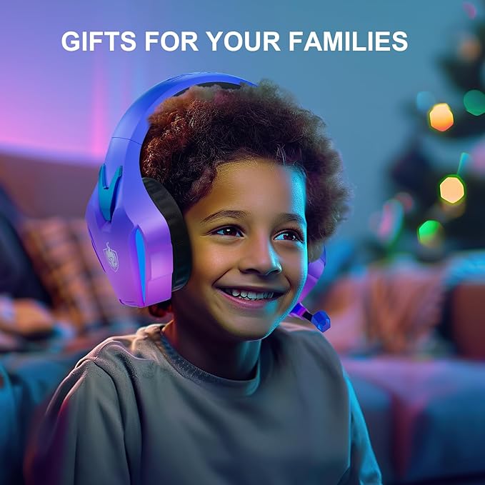 PHOINIKAS PS4 Gaming Headset for PC, Switch, PS5 Headset with 7.1 Stereo Sound, Gaming Headphones with Noise Cancelling Mic, LED Light, Over Ear Headset for Laptop, Mobile (Violet)