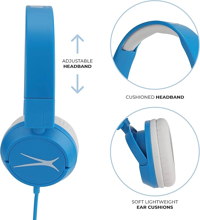 Altec Lansing Over The Ears Kids Headphones - Volume Limiting Technology for Developing Ears, Ages 6-9, Perfect for Learning from Home, Blue