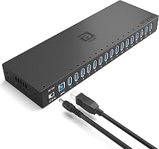 16-Port Powered USB 3.0 Hub, Desktop USB Expansion Hub with 5Gbps High-Speed Data Transfer, Aluminum USB Splitter for Multiple Devices, AC Power Adapter Included for PC and Laptop Use - Image 1