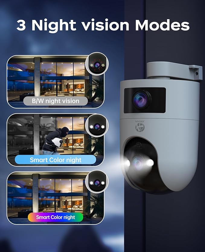 JOOAN 5G 2.4G Dual WiFi Security Camera Outdoor 2K Dual Lens Home Surveillance IP Cam 360° PTZ 2 Way Audio IP66 Waterproof Motion Detection Alert Color Night Cloud/Card Record