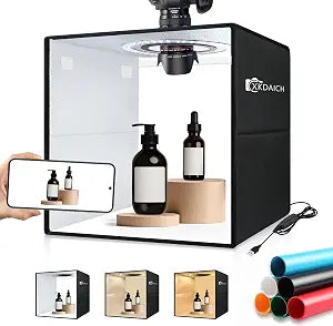 12x12 Inch Portable Folding Photo Studio Box with Dimmable Ring Light, 3 Color Temperatures & 6 Backdrops for Product Photography, YouTube Videos, Smartphone