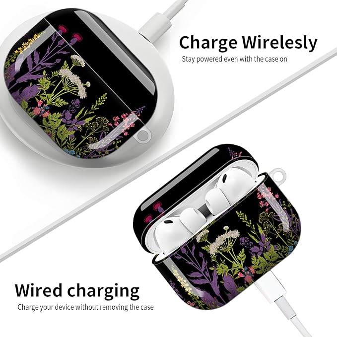 Compatible with AirPod Pro 3 (2025),Cute Case Cover for Women & Men, Full Protection Shockproof Hard Case with Keychain, Wireless Charging Case Accessories(Herb Wild Flowers)