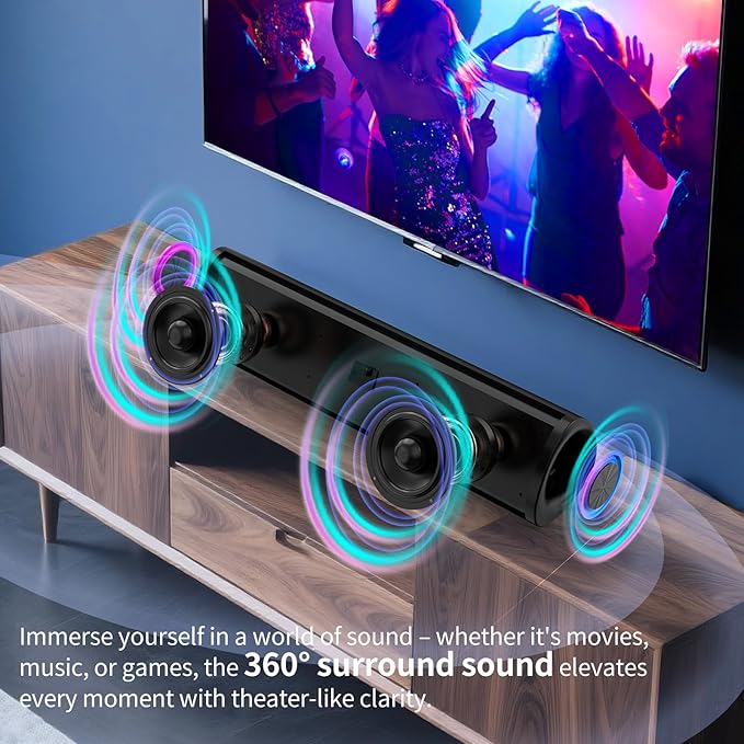Sound Bar, Surround Sound System for TV –Sound Bar for Smart TV, 3D Home Theater Audio,Colorful RGB Lighting Effects, ARC/Bluetooth/Optical/AUX Connect/USB, withTV/PC/Gaming/Projectors