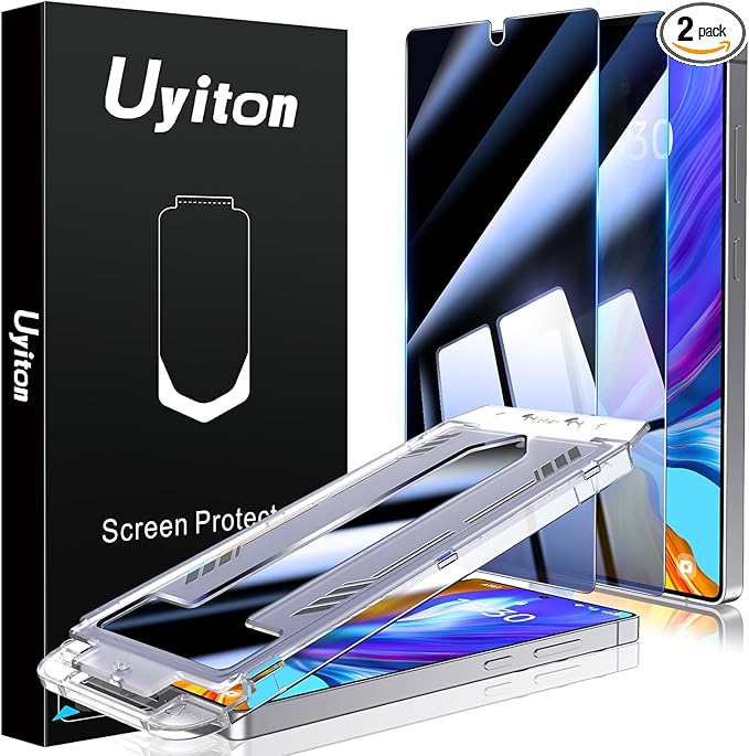 Uyiton UnBreak-Glass for Samsung Galaxy S25 Ultra Privacy Screen Protector, [Ultrasonic Fingerprint Support][Auto-Alignment Frame] Scratch-Resistant Bubble-Free S25 Ultra Tempered Glass Screen-2 Pack