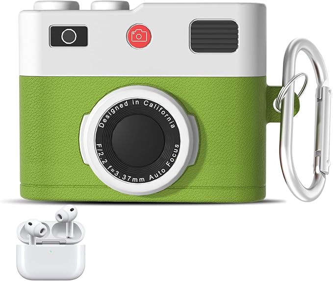 for Airpods Pro 3 Case Cute,Retro 3D Camera Design for Air pod Pro 3 Cover with Keychain Shockproof Protective Soft Silicone Case for Airpods Pro 3 Gen for Men Women, Green