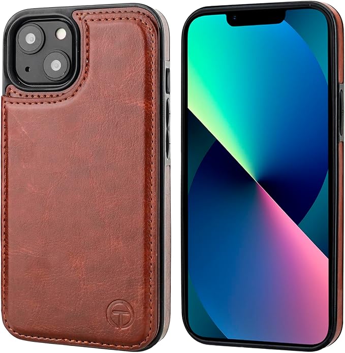ONETOP Compatible with Magsafe for iPhone 13 Wallet Case with Card Holder, PU Leather Kickstand RFID Blocking Case, Double Magnetic Clasp and Durable Shockproof Cover 6.1 Inch (Brown)