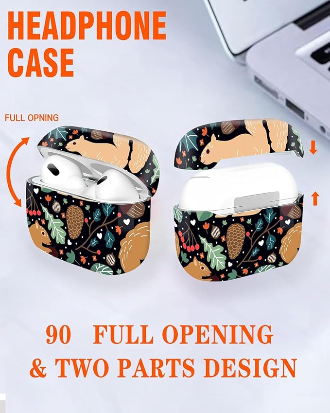 Compatible with Airpod Pro 2nd/1st Generation,Full Protection Cover for Women,Accessories Hard Case Portable & Shockproof for Airpod Pro 2nd Charging Case 2023/2022/2019(Cute Funny Squirrel Leaves)
