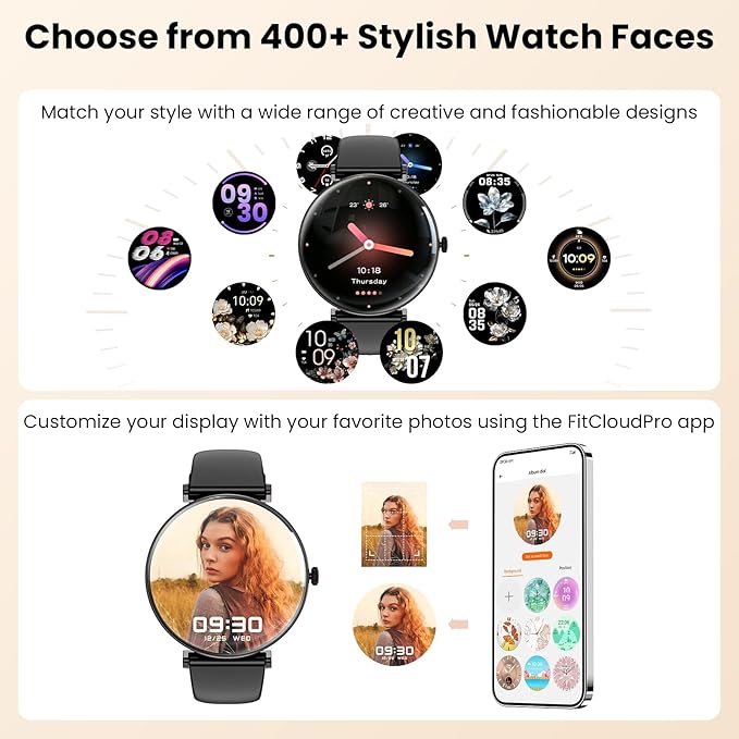 Smart Watch for Women with Android iPhone Compatible[Calls/Metal Thin Body],1.43" Micro-Spherical AMOLED Screen,Sports Watch with Sleep/Heart Rate Monitor,Pedometer for Steps Miles (Pure black)