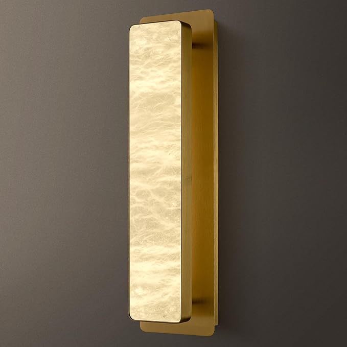19.7" Brass Wall Sconces, Natural Alabaster Wall Sconce, Gold Marble Sconces Wall Lighting, Large Rectangular Bedside Lamp Perfect for Living Room, Dining Room,Stairs, Hallway, Bedroom