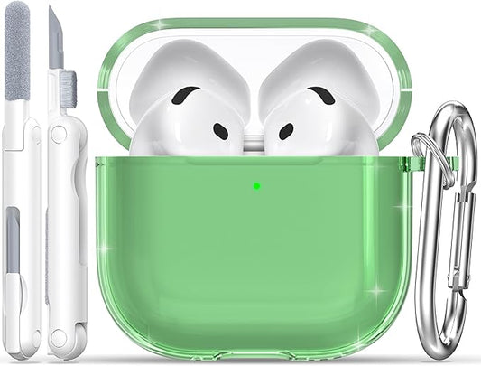 RFUNGUANGO AirPods 4 Case Clear, Soft TPU Transparent with Cleaning Kit & Keychain, Compatible with Magsafe, Compatible Apple AirPods 4 (2025) Generation Protective Case, Green