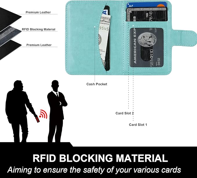 Bocasal for MagSafe Wallet Magnetic Card Holder, RFID Blocking Leather Card Slots for iPhone 17/16/15/14/13/12 Pro/Max/Plus/Air, Adjustable Kickstand Flip Mag Safe Wallet (Mint Green)