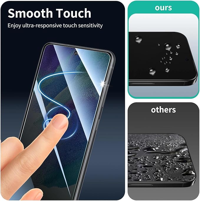Privacy Screen & Camera Lens Protector for Samsung Galaxy S21 FE, Anti-Spy Tempered Glass, Dark Private Black Protection, 9H Hardness Anti-Scratch Double Shatterproof Case-Friendly, 3-Pack Each