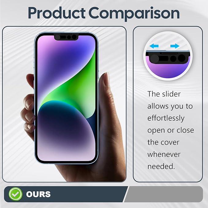 Front Camera Covers Compatible with iPhone 13/13 Mini / 13 Pro /13 Pro Max | Camera Blocker for Privacy and Safety | 2Pack Black