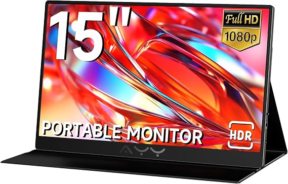 AYY Portable Monitor for Laptop 15 Inch, FHD 1080P USB-C HDMI Travel Monitor External for Computer, Second Display HDR IPS Gaming Monitor Extender for PC MAC Phone PS4/5 Xbox Switch, Built-in Speakers