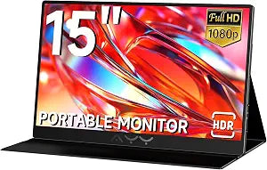 AYY Portable Monitor for Laptop 15 Inch, FHD 1080P USB-C HDMI Travel Monitor External for Computer, Second Display HDR IPS Gaming Monitor Extender for PC MAC Phone PS4/5 Xbox Switch, Built-in Speakers