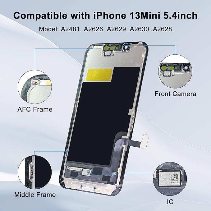 EFAITHFIX for iPhone 13 Mini Screen Replacement 5.4 Inch LCD 3D Touch Screen Display Full HD Digitizer Frame Assembly Compatible with Model A2481,A2626,A2628,A2629,A2630 with Waterproof Tape, No Tools