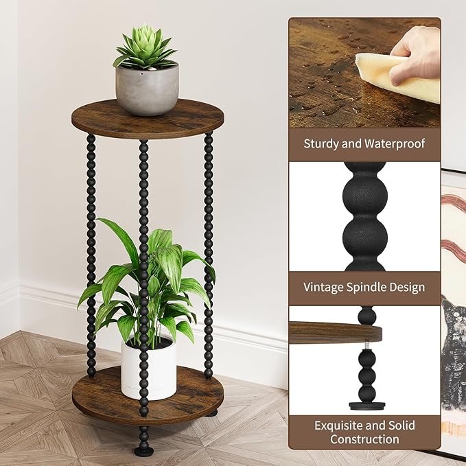 YINMIT Plant Stand Indoor, 2 Tier Small Plant Stand, Round Flower Pot Stand, Corner Plant Stands for Indoor Plants, Plant Tables Indoor, Planter Pot Holder for Balcony Garden Patio Living Room