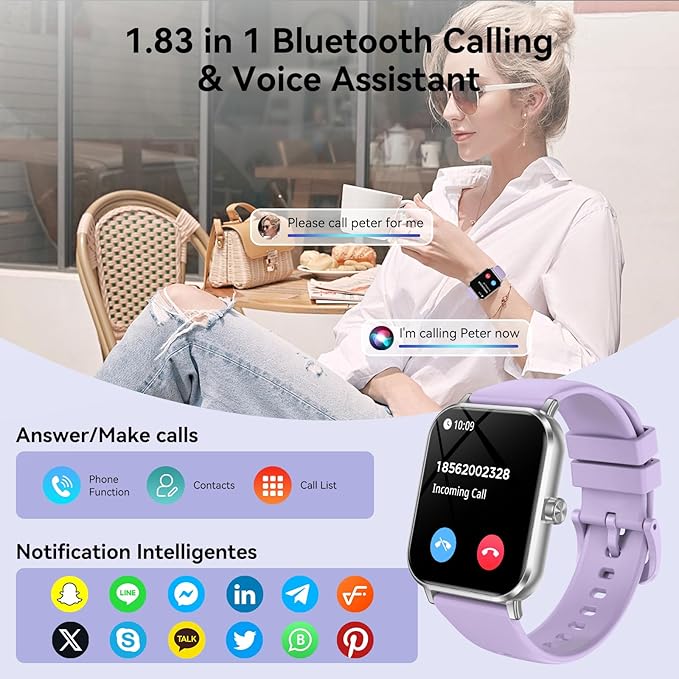 Smart Watches for Men Women, 1.83" HD Touchsreen, Bluetooth Calling, 5 ATM Water-Resistance, 130+ Sports Modes, Health, Fitness & Sleep Tracker, Timer, Pedometer, Fitness Watch for Android/iOS, Purple