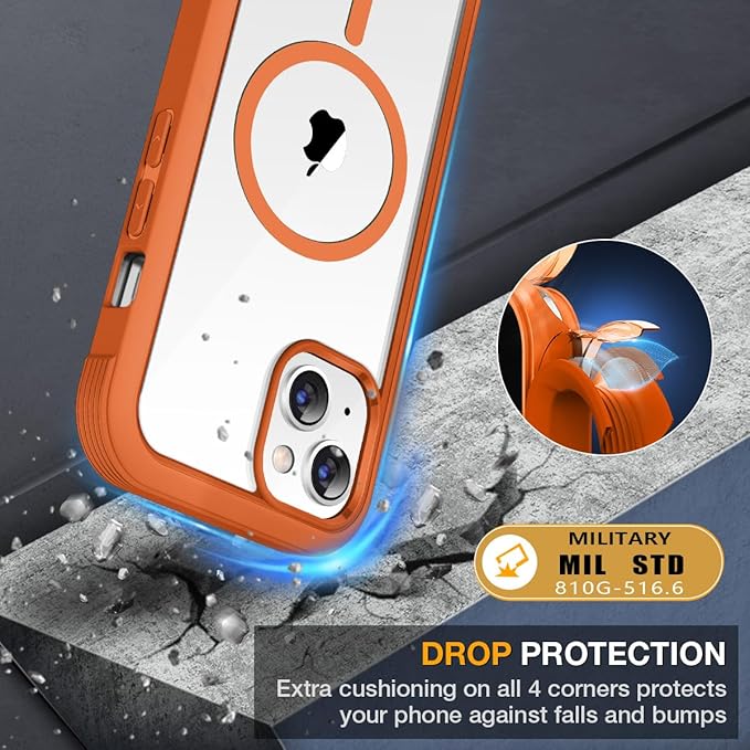 Miracase for iPhone 13 Mini Case 5.4",with MagSafe,Built in Screen Protector,Full-Body Protection(Orange)