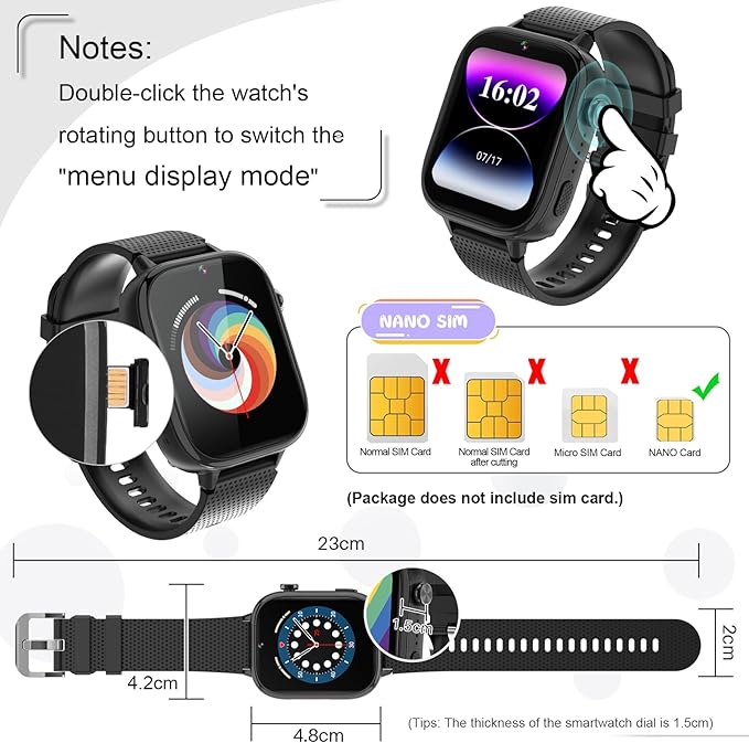OKYUK 4G Kids Smart Watches Girls Gifts Age 3-12, Smart Watch for Kids with 47 Games, Two-Way Calling Feature, SOS Emergency Call Camera Video Recorder Gift Toys for Girls Ages 5 6 7 8 9 10 (Black)