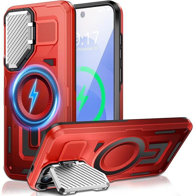 Camera Stand Case for Galaxy S25 Edge, [Compatible with MagSafe][Lens Cover] 2025 Version Military Grade Protective Soft Case for Samsung Galaxy S25 Edge 6.7" Men Women, Red
