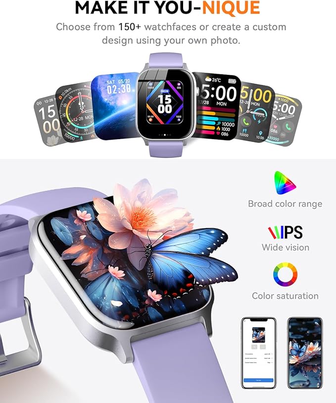 Smart Watches for Women Men, Fitness Tracker Watch with 110 Sports Modes, Step Counter/Sleep Monitor/Pedometer, IP68 Waterproof, Bluetooth Call & Music Control Smartwatch for iPhone/Android,Pueple