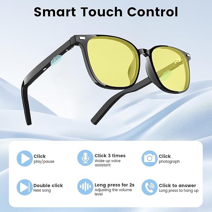 Smart Glasses for Men & Women with Photochromic Lenses, Bluetooth 5.3, Polarized, Blue Light Blocking, Open-Ear Speakers