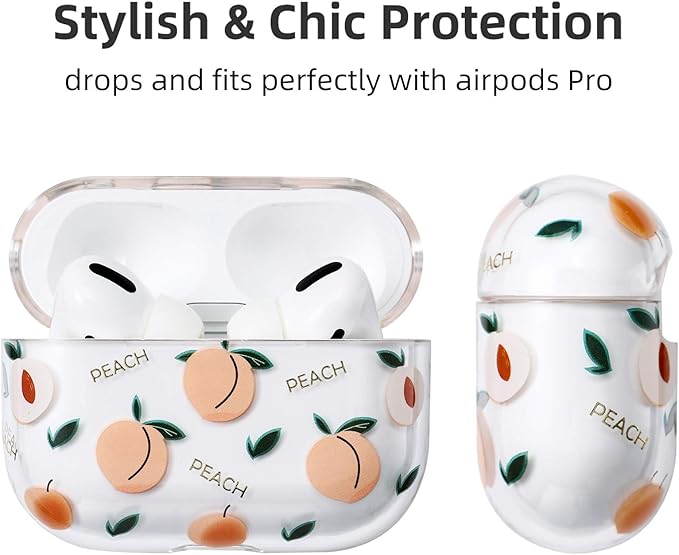 Apple Airpods Pro Case Cover for Women,Compatible with Apple Airpods Pro Case Clear with Designs Patterns Hard PC Shockproof [Front LED Visible ] Shockproof Full Protector, Peach